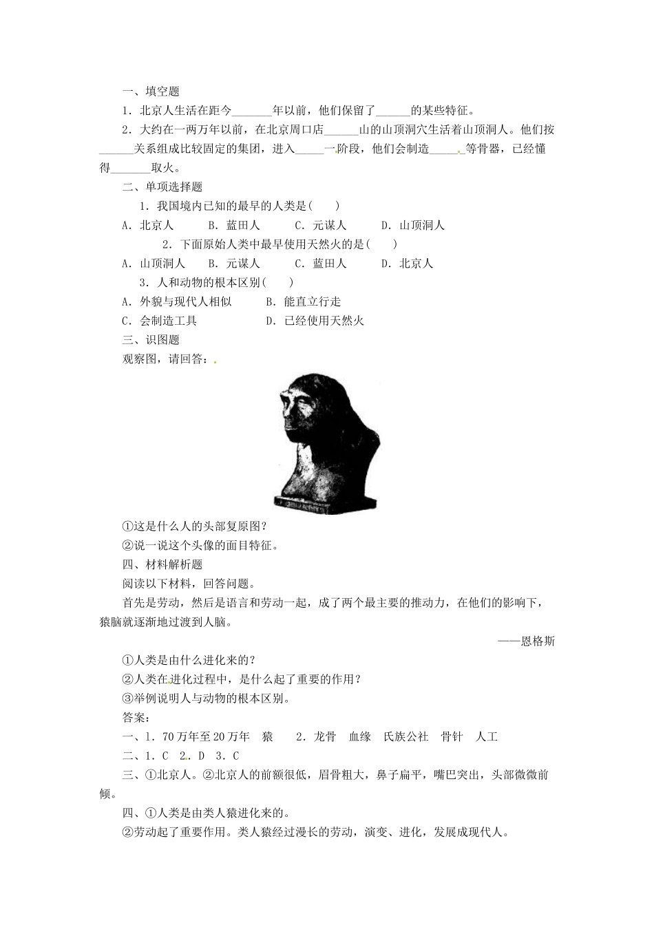 七年级历史上册 第1课《中华大地的远古人类》教案 北师大版_第3页