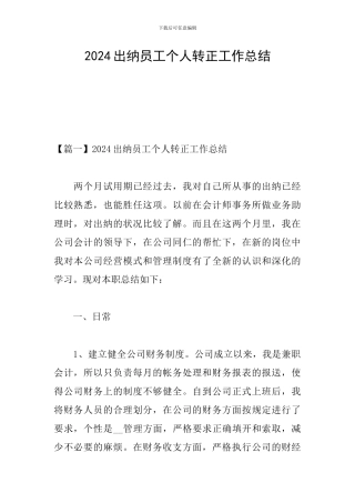 2024出纳员工个人转正工作总结