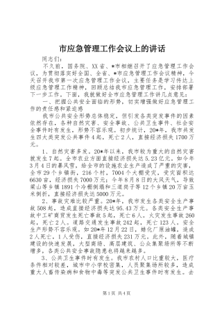 市应急管理工作会议上的讲话发言