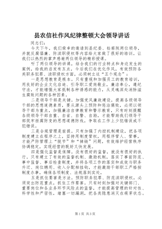 县农信社作风纪律整顿大会领导讲话发言