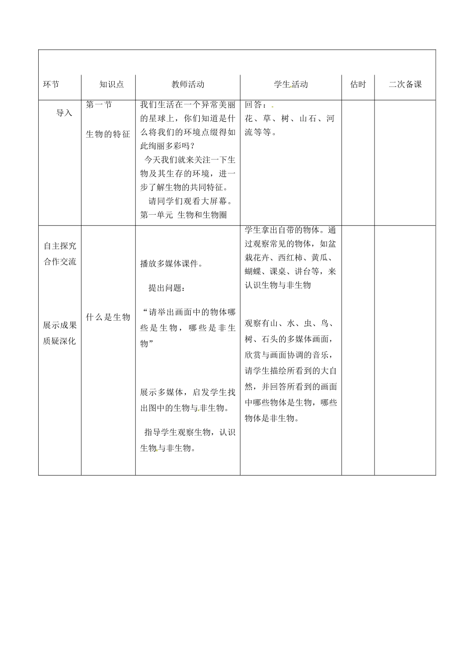 山东省临沭县2012年秋七年级生物《生物的特征》教案 新人教版_第3页