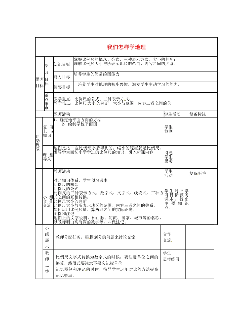七年级地理上册 1.2 我们怎样学地理教案2 湘教版-湘教版初中七年级上册地理教案_第1页