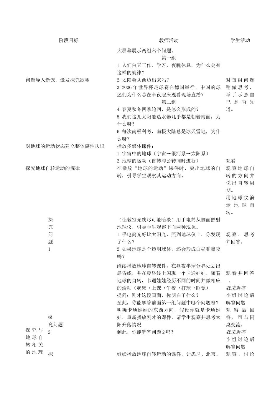 七年级地理上册 第一章《地球的运动》多媒体教学设计 人教版_第2页