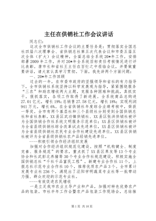 主任在供销社工作会议讲话发言