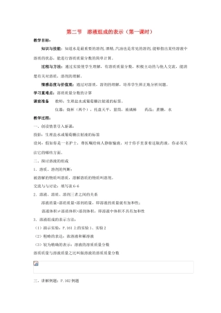 九年级化学 6.2 溶液组成的表示教案 沪教版