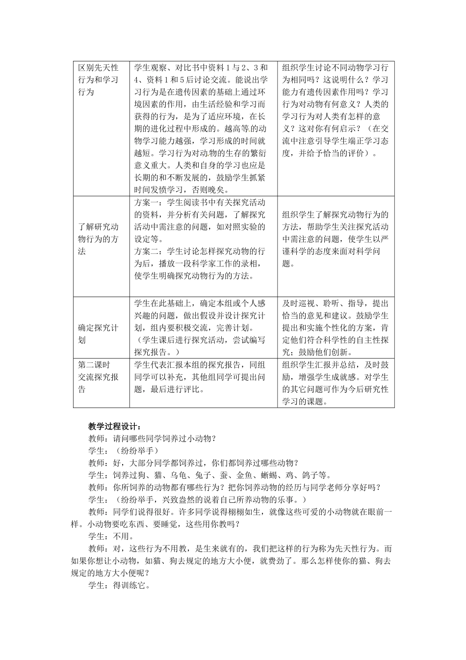 山东省胶南市理务关镇中心中学2012-2013学年八年级生物 先天性行为和学习行为教案_第2页