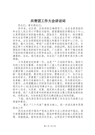 共青团工作大会讲话发言词