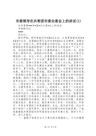 市委领导在共青团市委全委会上的讲话发言(1)