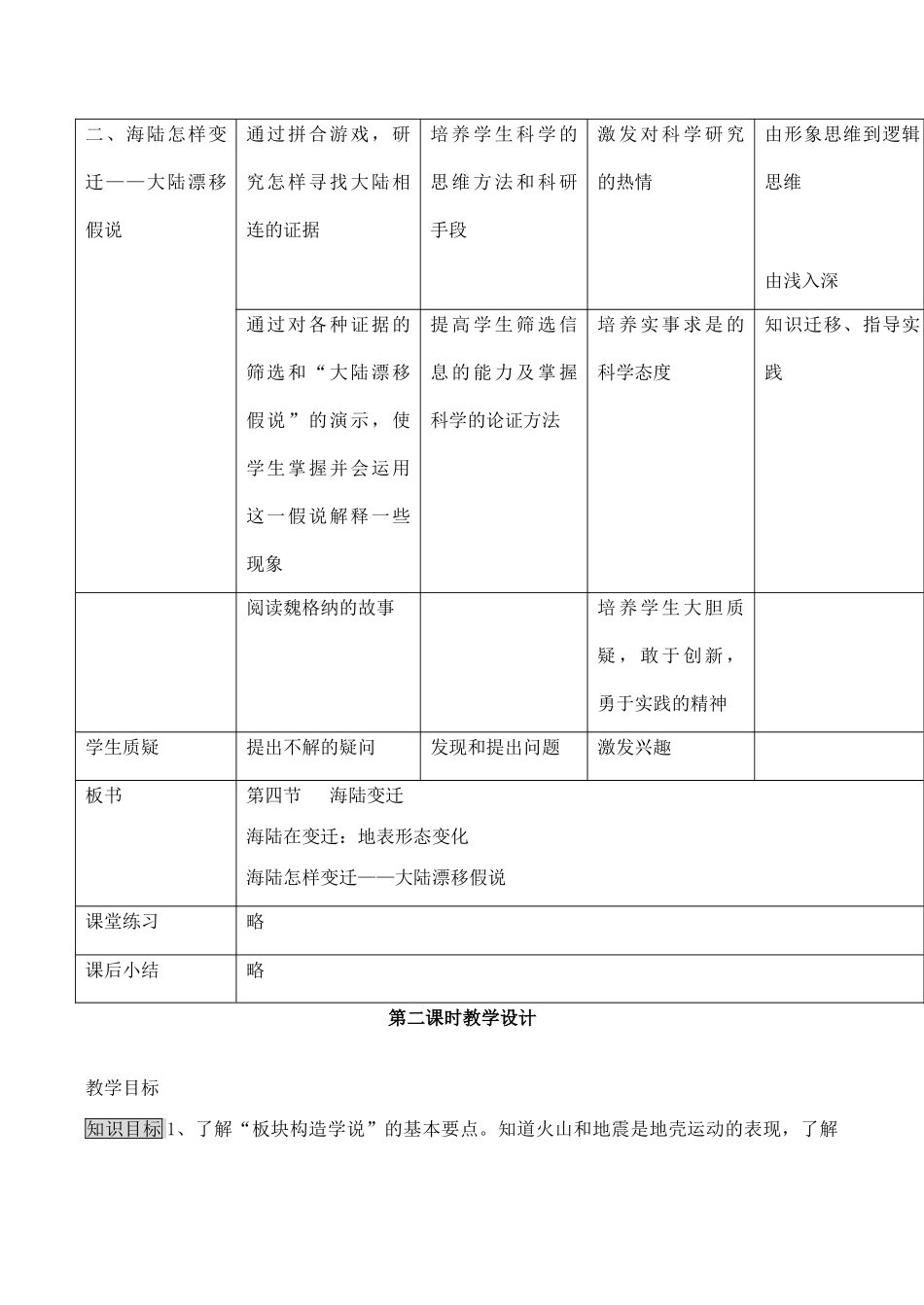 七年级地理 第二章 第四节“海陆变迁”教学设计_第2页