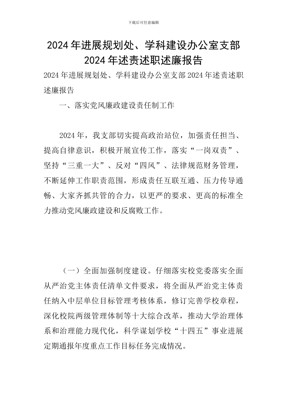 2024年发展规划处、学科建设办公室支部2024年述责述职述廉报告_第1页