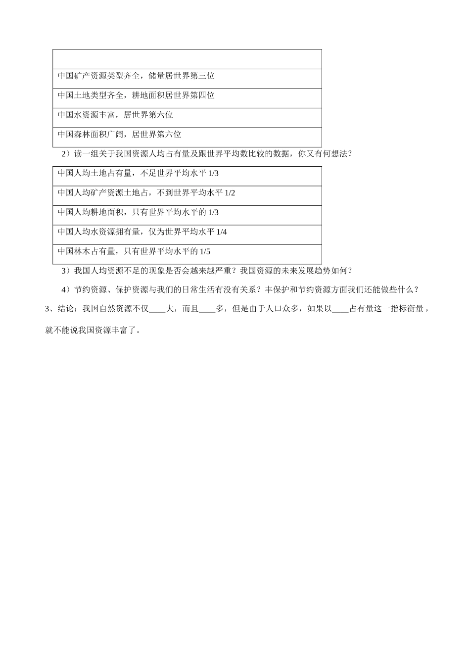 七年级地理自然资源总量丰富 人均不足教案1 鲁教版_第2页