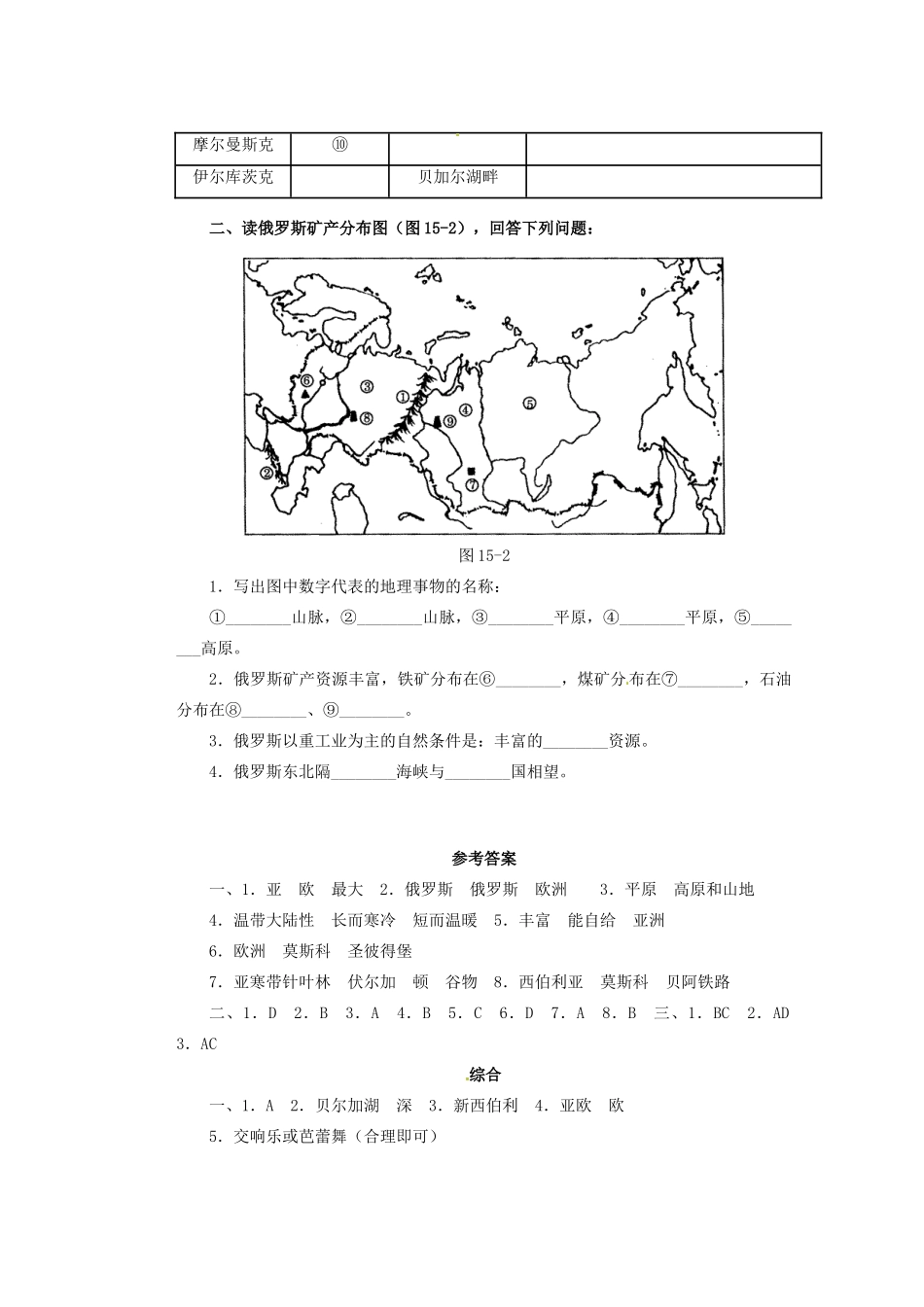 七年级地理下册 第七章 第四节《俄罗斯》习题精选 新人教版_第3页
