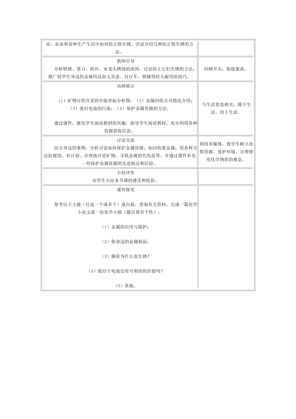 九年级化学第八章金属和金属材料 课题3 金属资源的利用和保护教案人教版_第3页