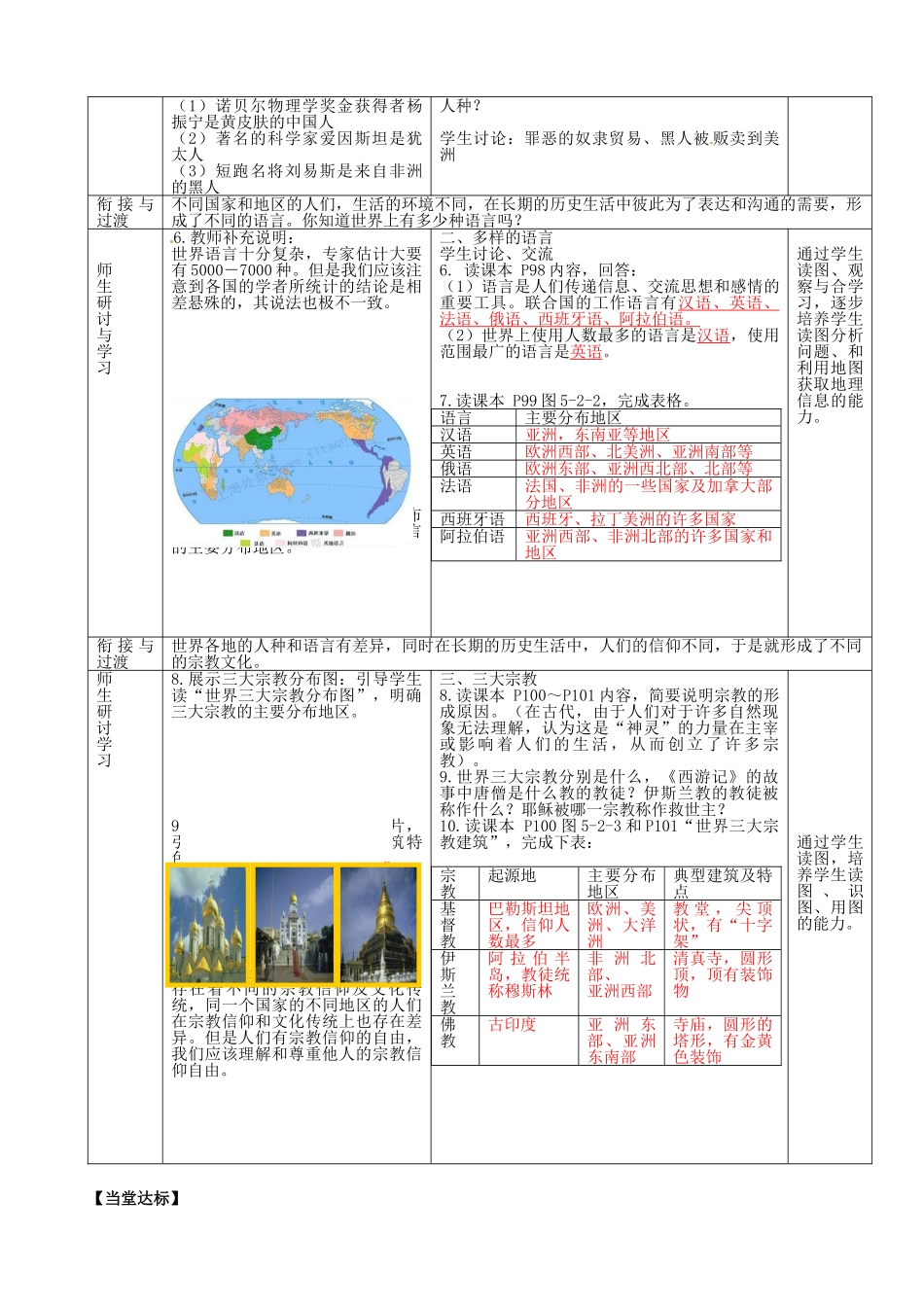 七年级地理上册 第5章 第2节 世界的人种、语言和宗教教案 （新版）商务星球版_第3页