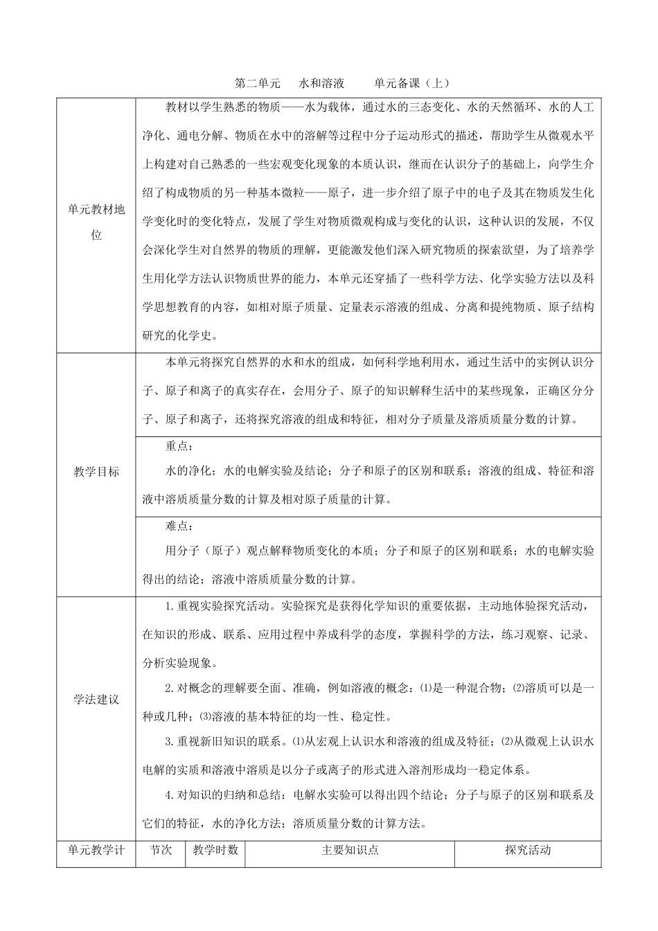 九年级化学上册 第2单元 水和溶液1 教案 鲁教版_第1页