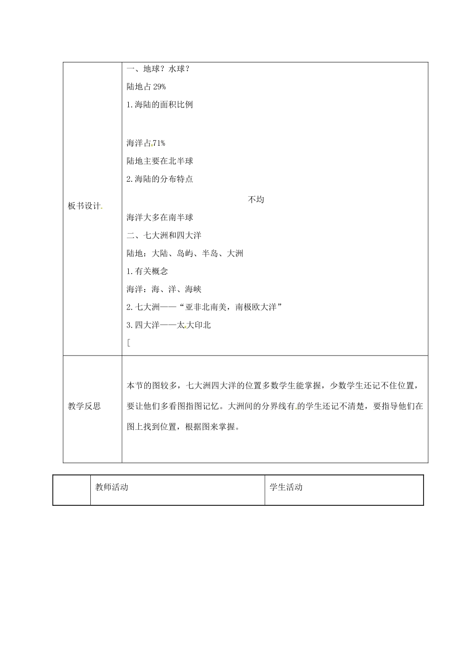 七年级地理上册 第三章 第一节 海陆分布教案 （新版）商务星球版-（新版）商务星球版初中七年级上册地理教案_第2页