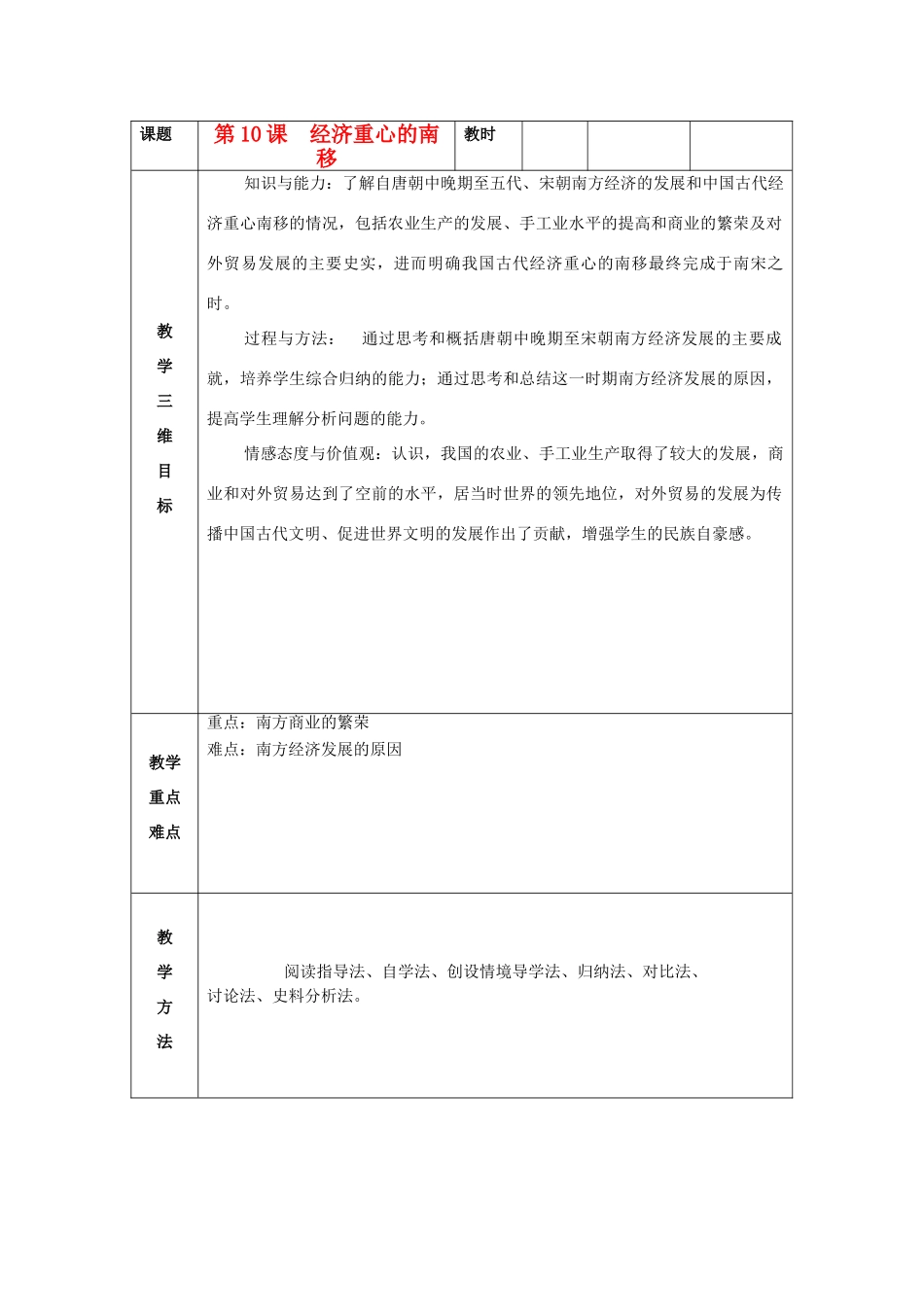 七年级历史下册 第10课 经济重心的南移教案 新人教版_第1页
