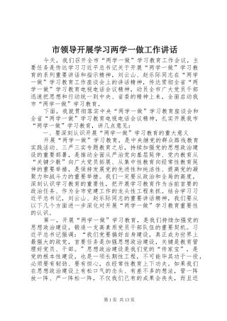 市领导开展学习两学一做工作讲话发言