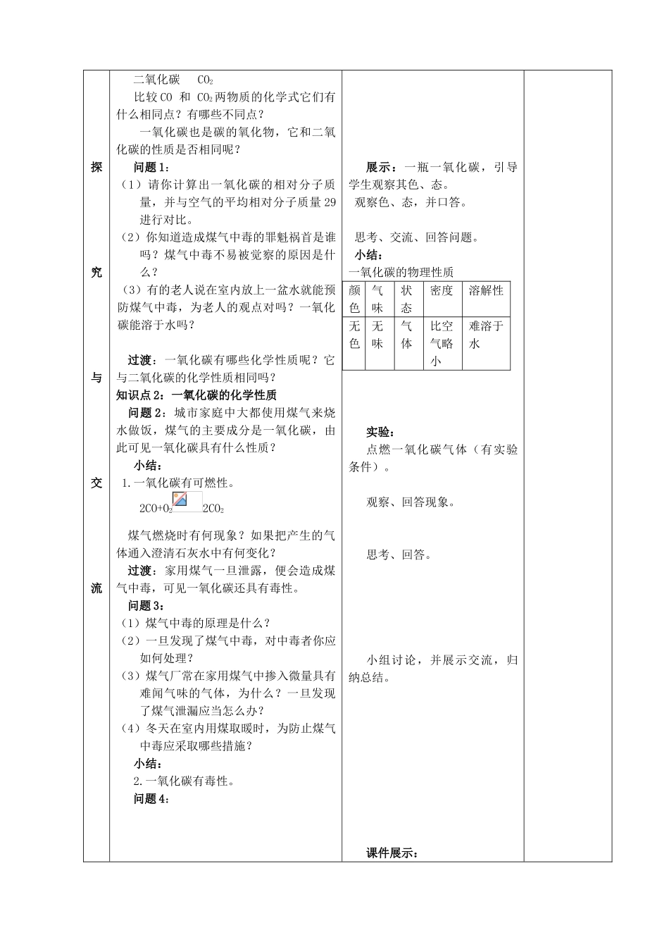 九年级化学上册 第六单元 碳和碳的氧化物 课题3 二氧化碳和一氧化碳精品教案2 新人教版_第2页
