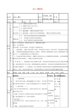 山东省邹平县实验中学2012-2013学年八年级物理下册 10.1《浮力》教案 （新版）新人教版