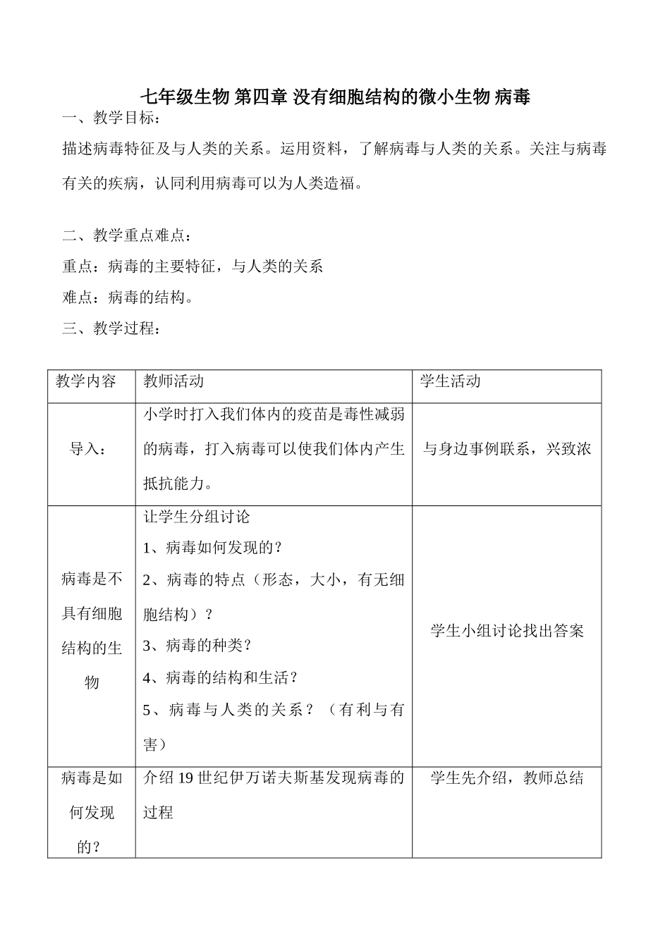 七年级生物 第四章 没有细胞结构的微小生物 病毒_第1页