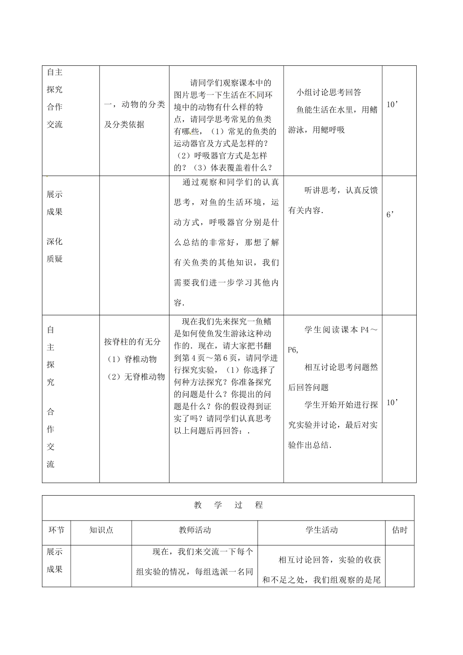 山东省临沭县2012年秋八年级生物《2水中生活的动物1》教案 新人教版_第3页