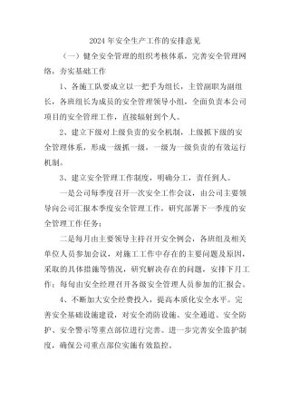 2024年安全生产工作的安排意见 