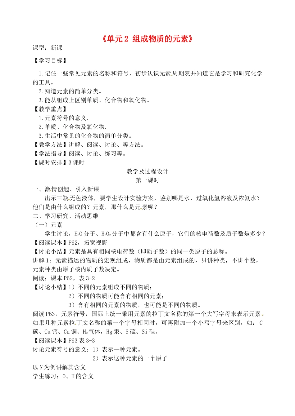 湖北省孝感市孝南区肖港初级中学2013届九年级化学上册《单元2 组成物质的元素》教案 （新版）湘教版_第1页