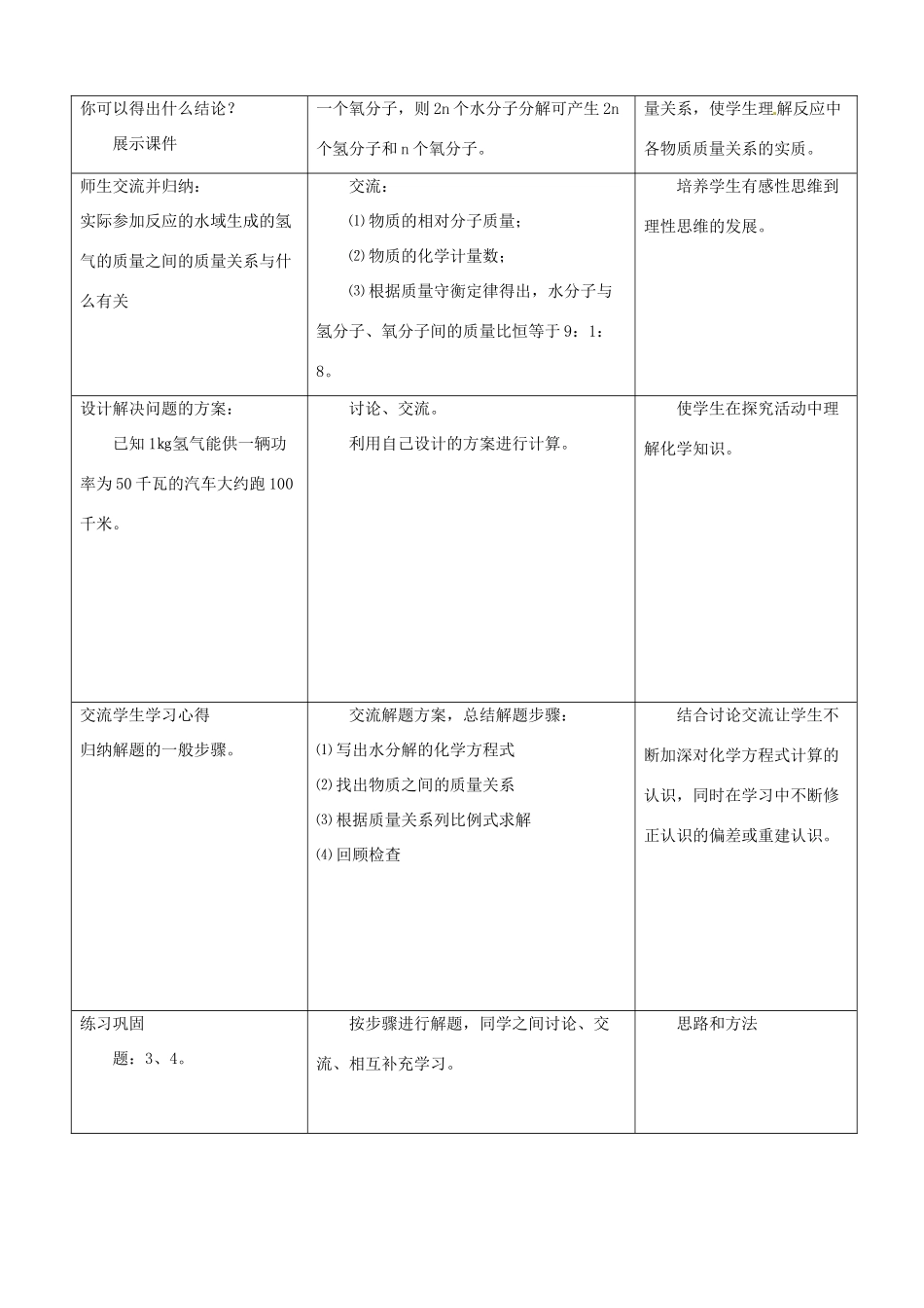 九年级化学 第五单元第四节 《化学反应中的有关计算》教案 鲁教版_第3页
