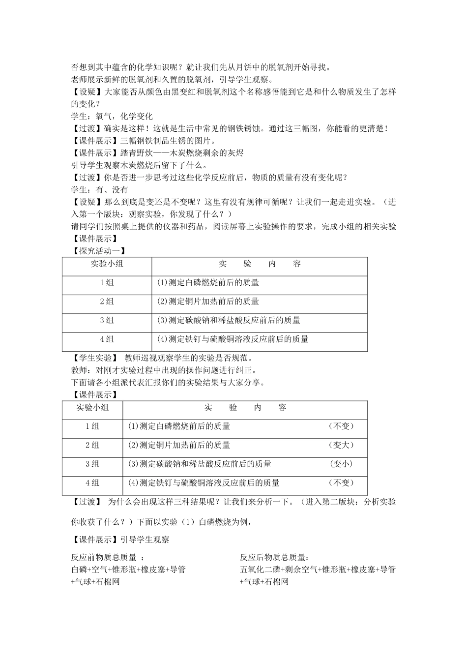 江苏省2011年初中化学 质量守恒定律优质课教案_第2页