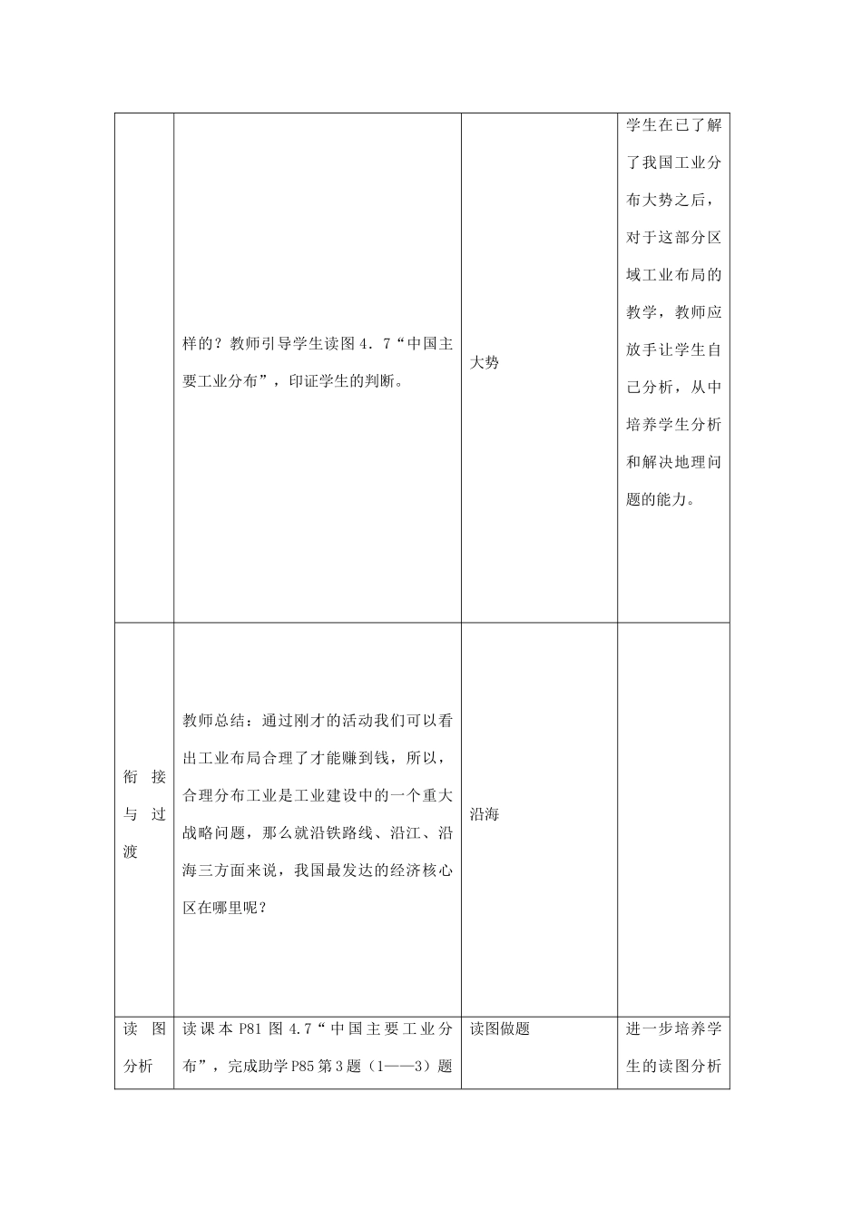 山东省峄庄中学2014年八年级地理上册 第四章 中国的经济发展 第三节 工业《工业的分布》（第1课时）教案 （新版）新人教版_第3页