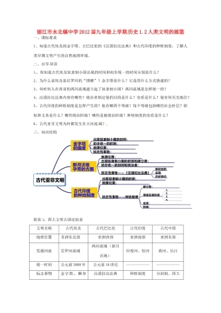 云南省丽江市永北镇中学2012届九年级历史上册 1.2人类文明的摇篮教案 人教新课标版