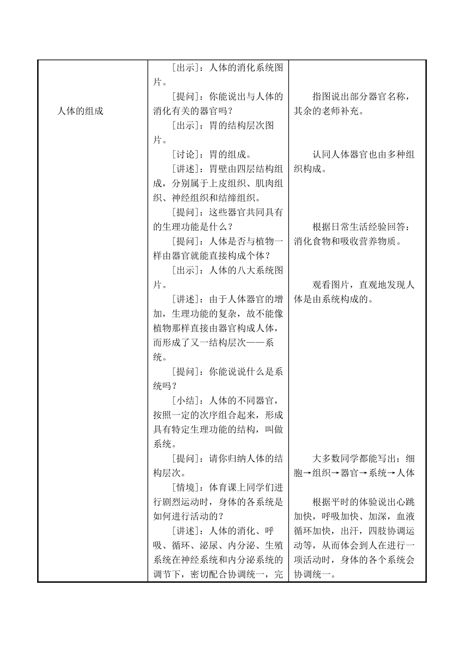 七年级生物上 第4章 生物体的组成 第二节 多细胞生物体的组成教案苏教版_第3页