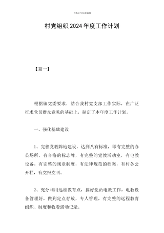 村党组织2024年度工作计划
