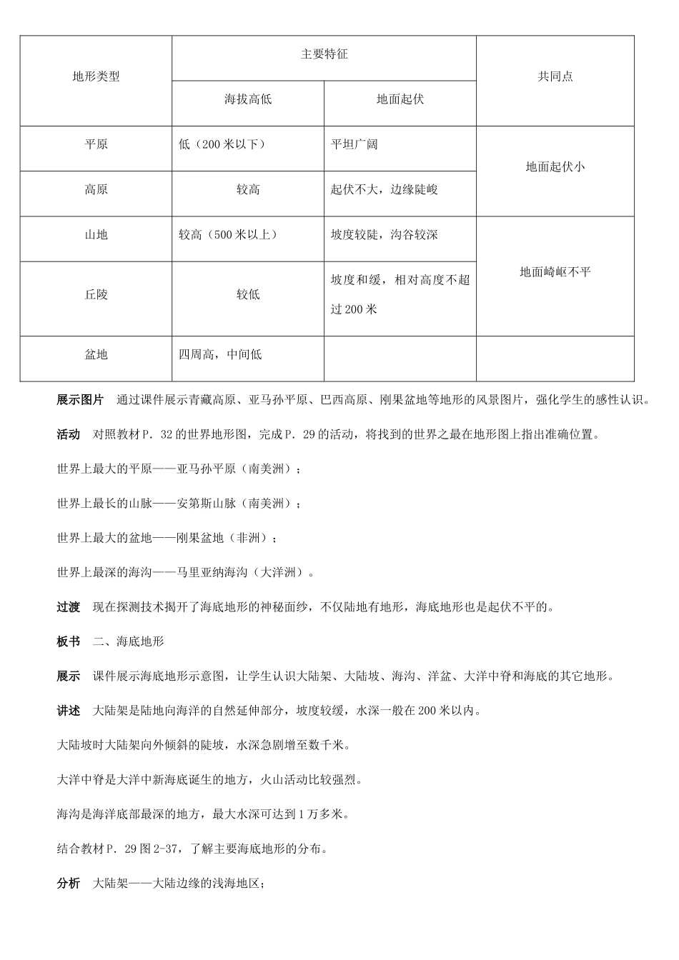 七年级地理上册 世界的地形（第1课时）教案 湘教版_第3页