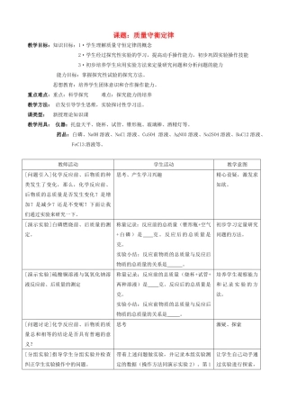 九年级化学上册 质量守恒定律教案 人教新课标版