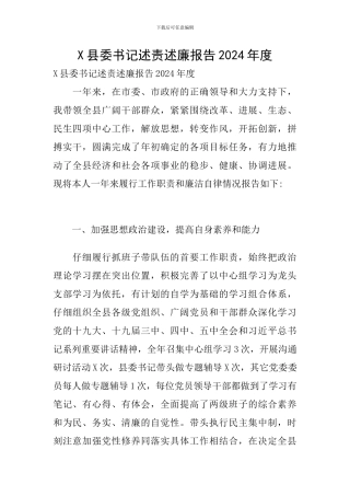 X县委书记述责述廉报告2024年度