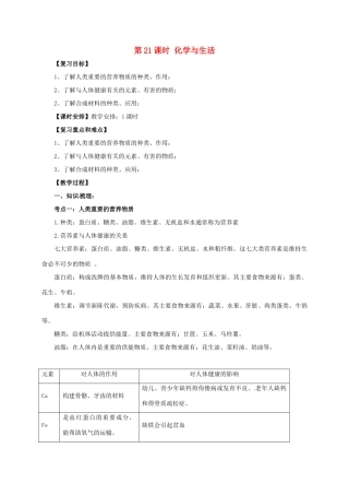 中考化学一轮复习 第21课时 化学与生活教案-人教版初中九年级全册化学教案