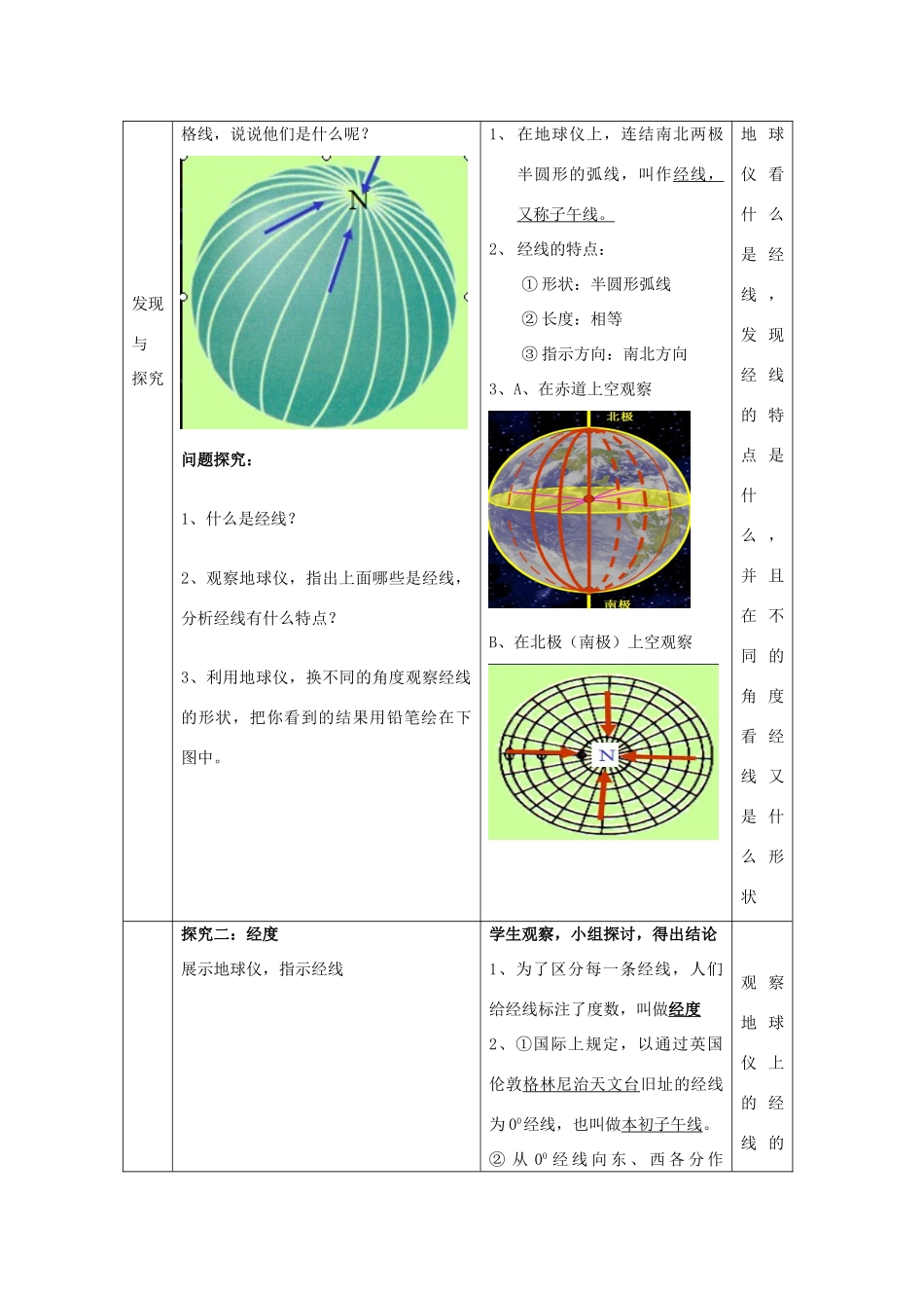 七年级地理上册 第一章 第2节 地球仪和经纬网（第1课时）教案 （新版）商务星球版-（新版）商务星球版初中七年级上册地理教案_第3页