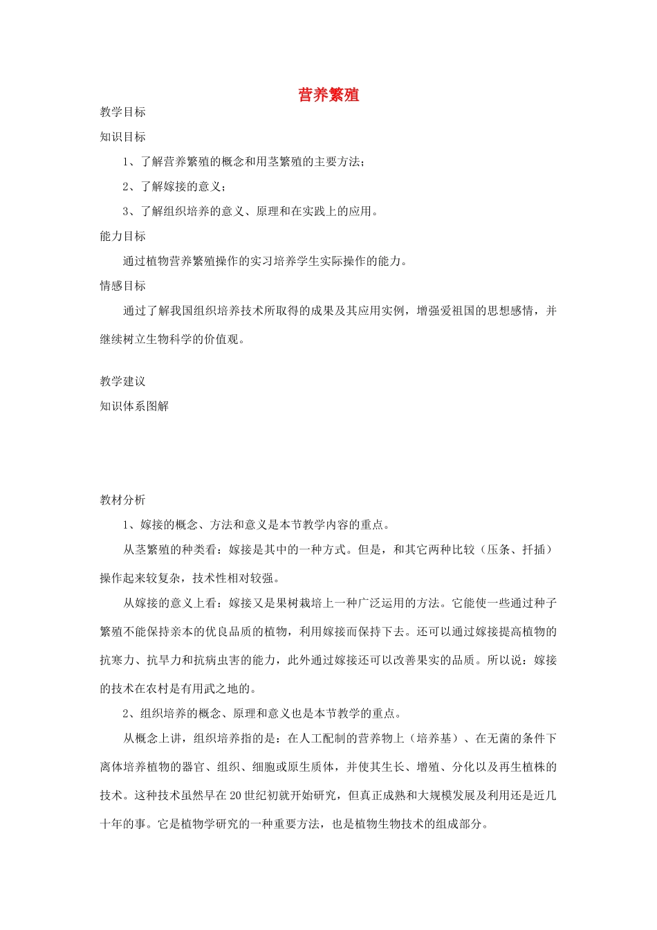 七年级生物《营养繁殖》教案_第1页
