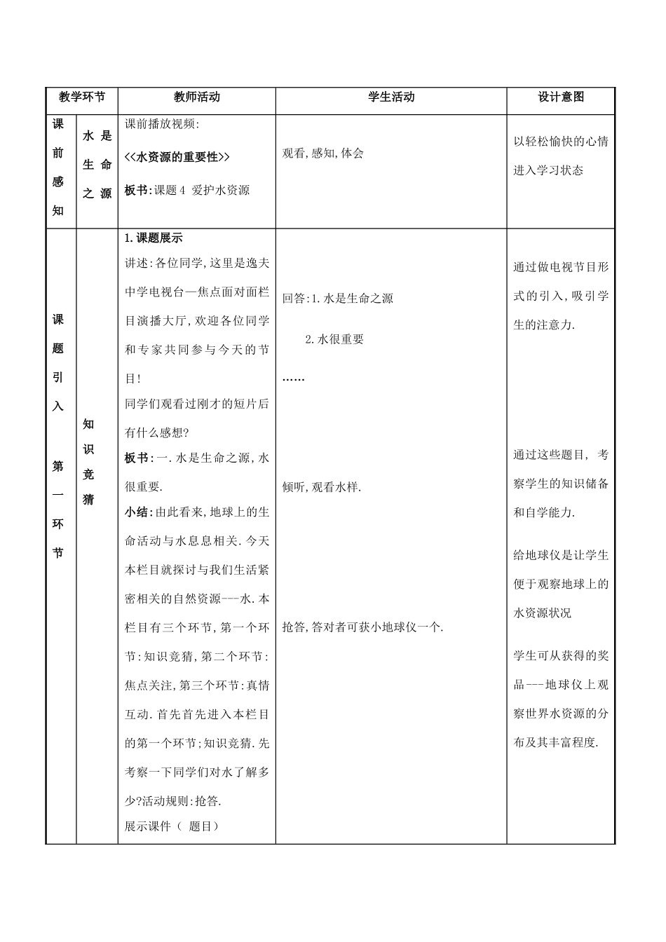九年级化学上册 《爱护水资源》教学设计 人教新课标版_第2页