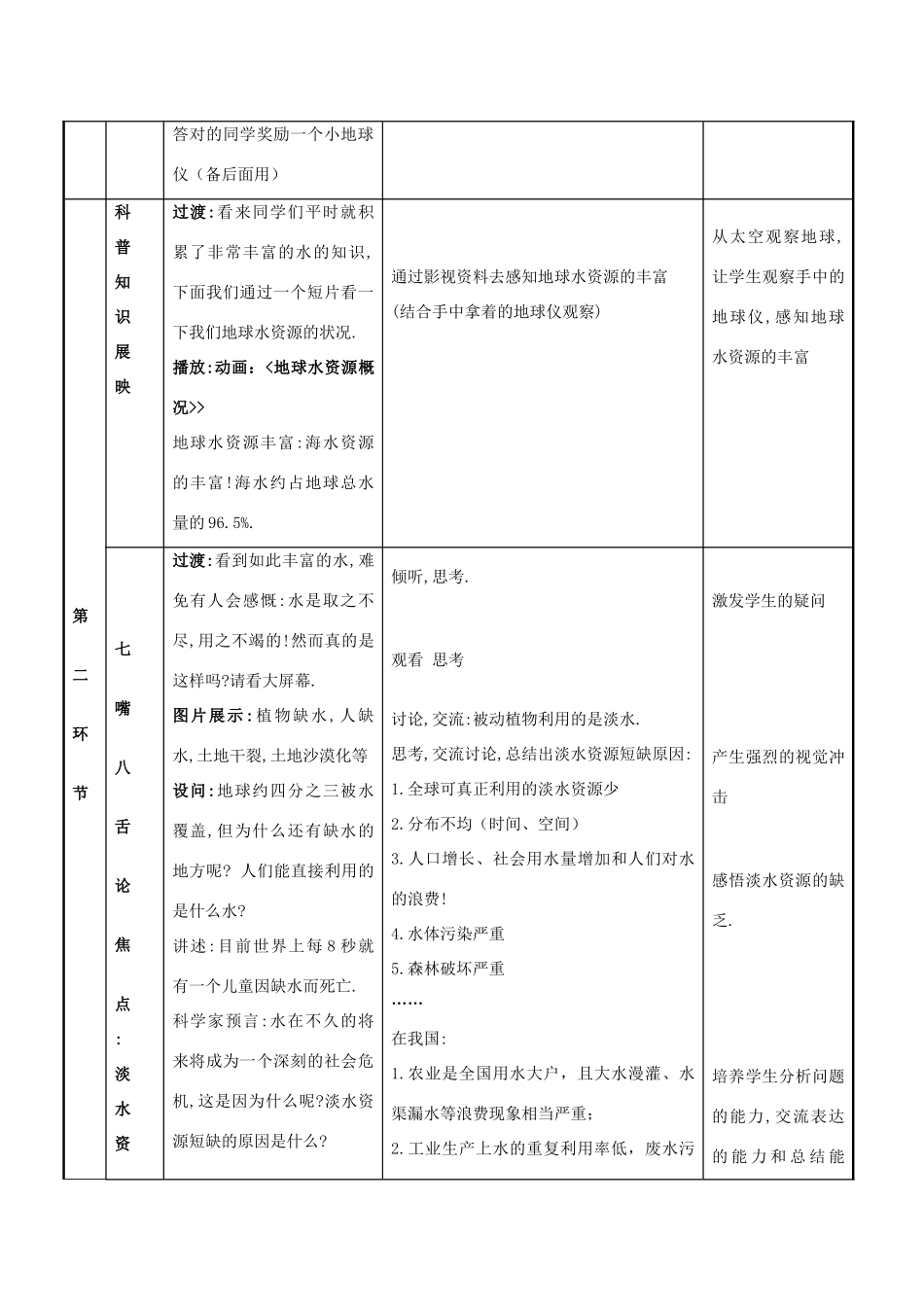 九年级化学上册 《爱护水资源》教学设计 人教新课标版_第3页