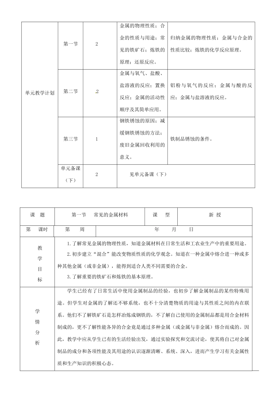 九年级化学 第七章 金属教案鲁教版_第2页