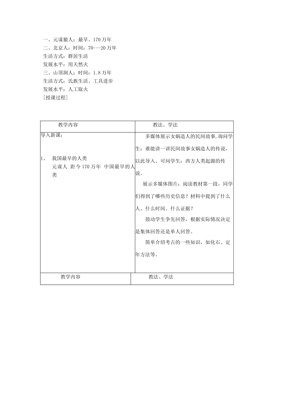 七年级历史上册 第1课祖国境内的远古居民教案 人教新课标版_第2页