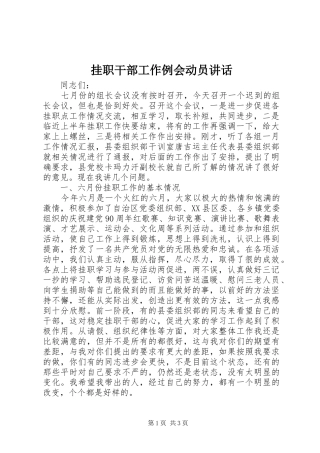 挂职干部工作例会动员讲话发言