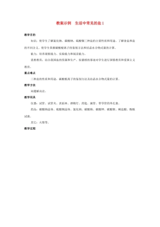 九年级化学 第十一单元生活中常见的盐教案示例 人教新课标版