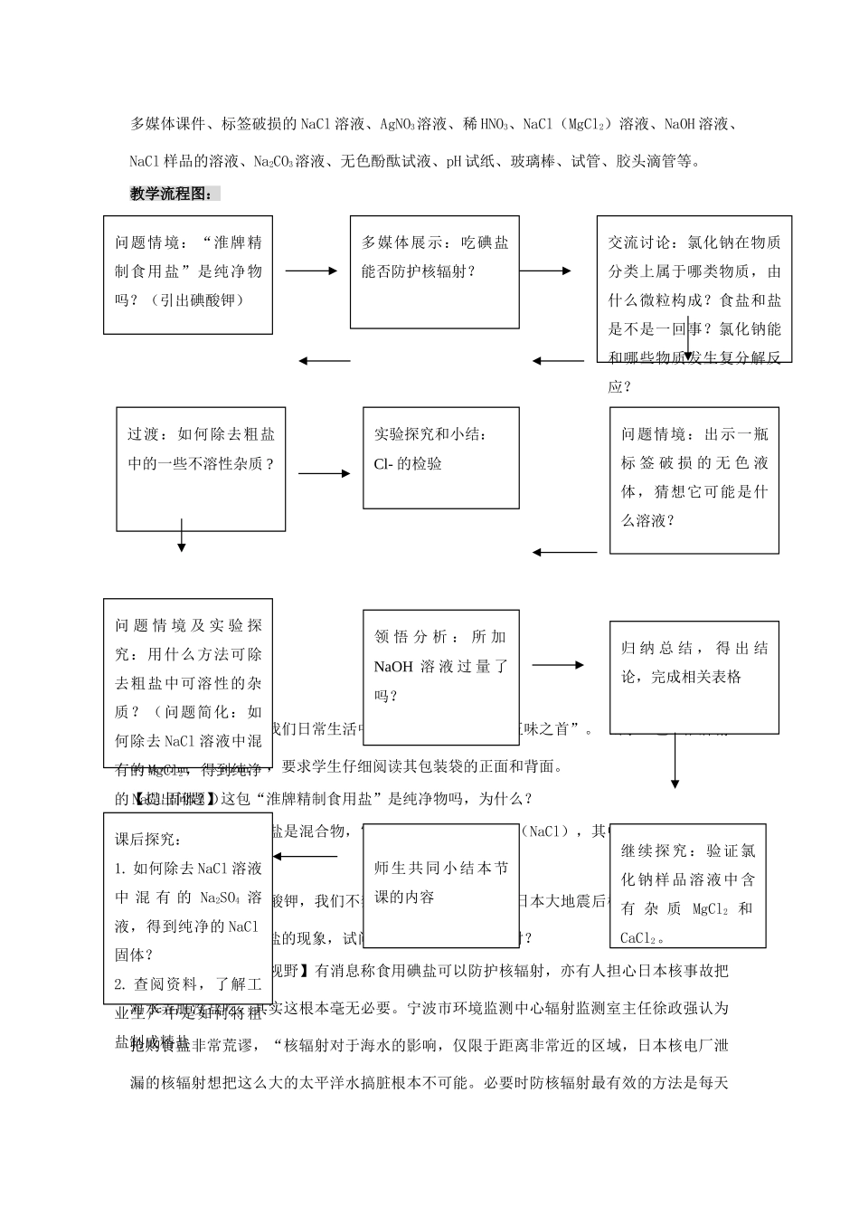 九年级化学 《我们身边的物质——食盐》教案 址沪教版_第2页