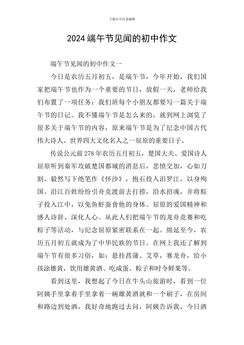 2024端午节见闻的初中作文_第1页