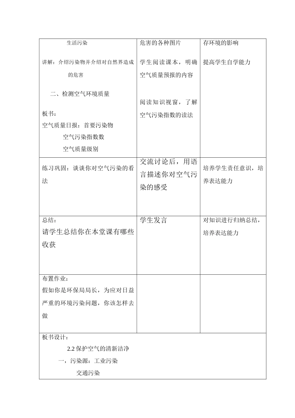九年级化学2.2《保护空气的清新洁净》教案粤教版_第2页