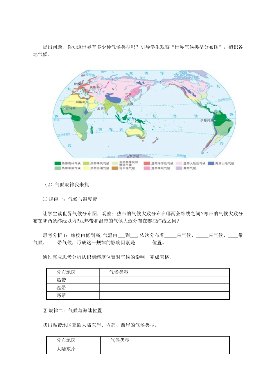 七年级地理上册 第三章 第4节 世界的气候教学设计 新人教版-新人教版初中七年级上册地理教案_第3页
